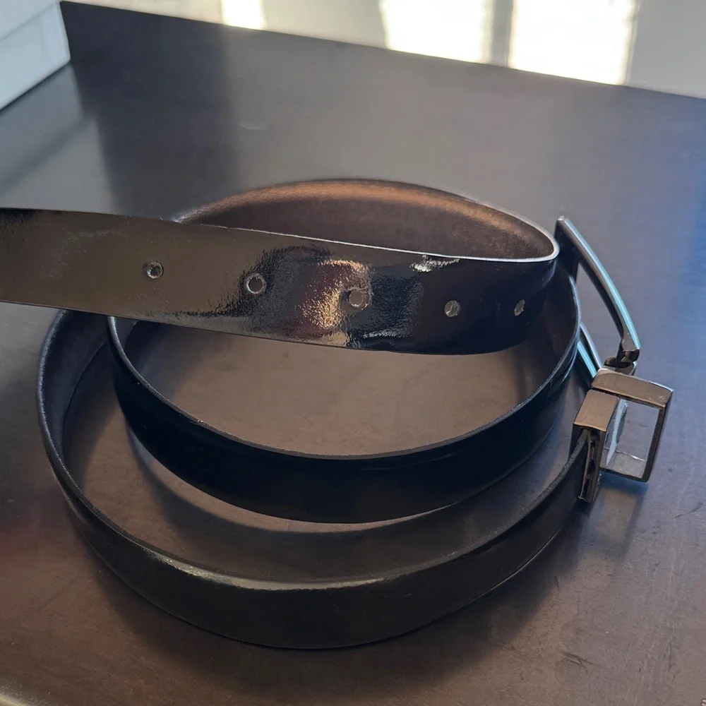 Ted Baker Reversible Black Belt with Silver Buckle